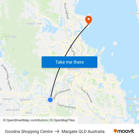 Goodna Shopping Centre to Margate QLD Australia map