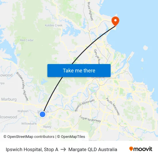 Ipswich Hospital, Stop A to Margate QLD Australia map