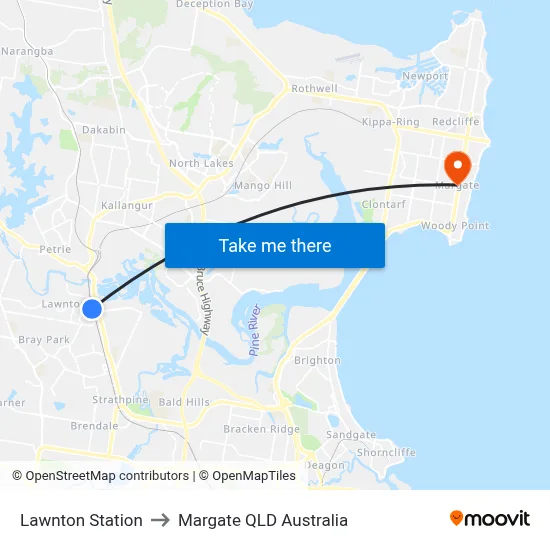 Lawnton Station to Margate QLD Australia map
