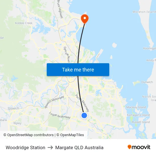 Woodridge Station to Margate QLD Australia map