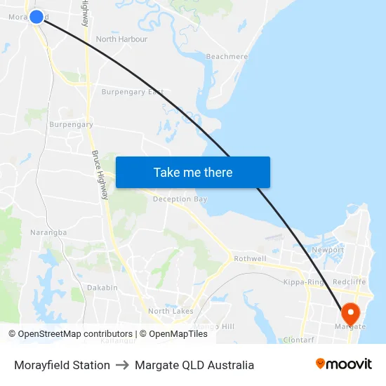 Morayfield Station to Margate QLD Australia map