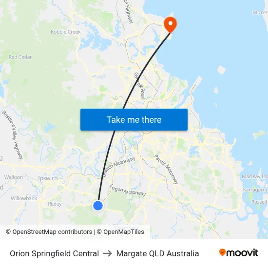 Orion Springfield Central to Margate QLD Australia map