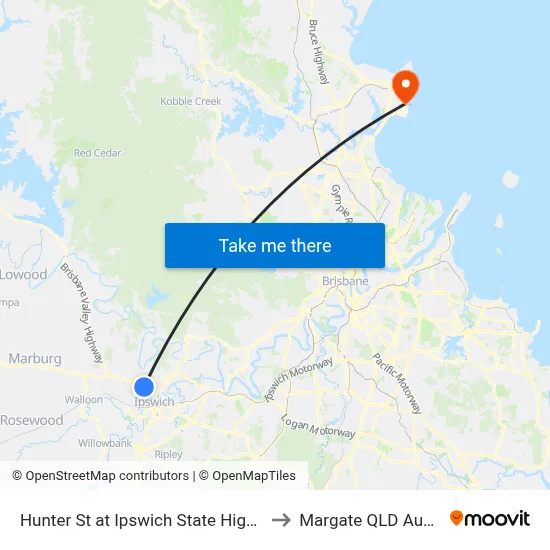 Hunter St at Ipswich State High School to Margate QLD Australia map