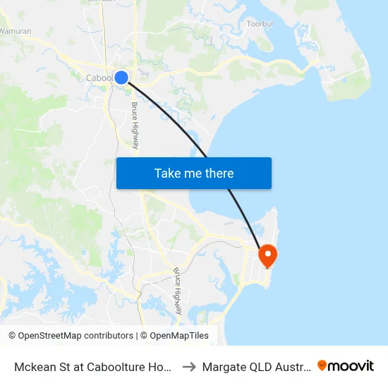 Mckean St at Caboolture Hospital to Margate QLD Australia map