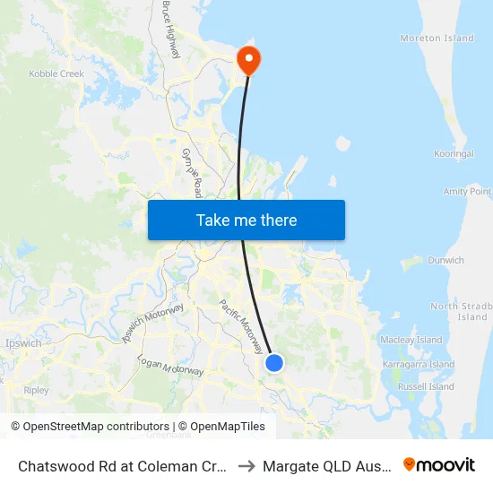 Chatswood Rd at Coleman Crescent to Margate QLD Australia map