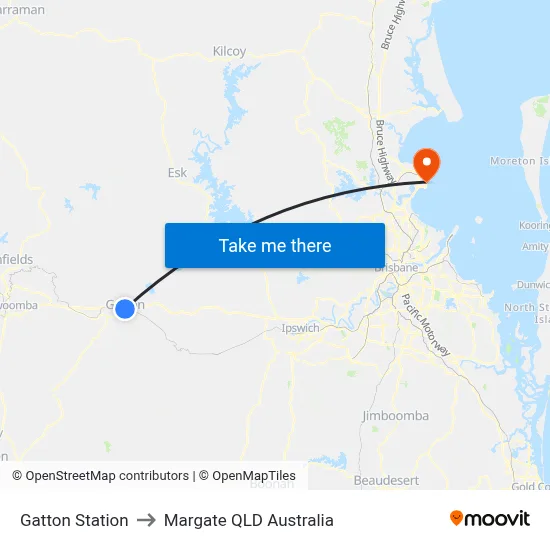 Gatton Station to Margate QLD Australia map