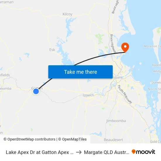 Lake Apex Dr at Gatton Apex Park to Margate QLD Australia map