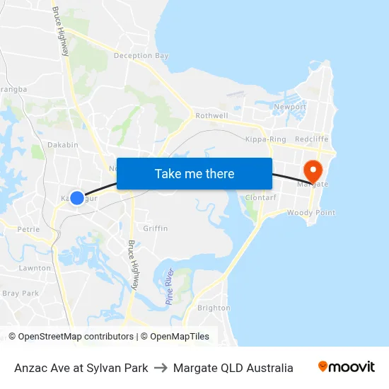 Anzac Ave at Sylvan Park to Margate QLD Australia map