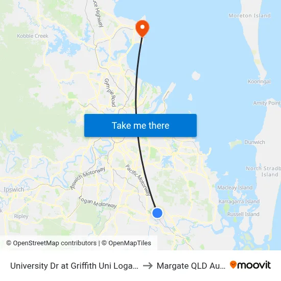 University Dr at Griffith Uni Logan Campus to Margate QLD Australia map