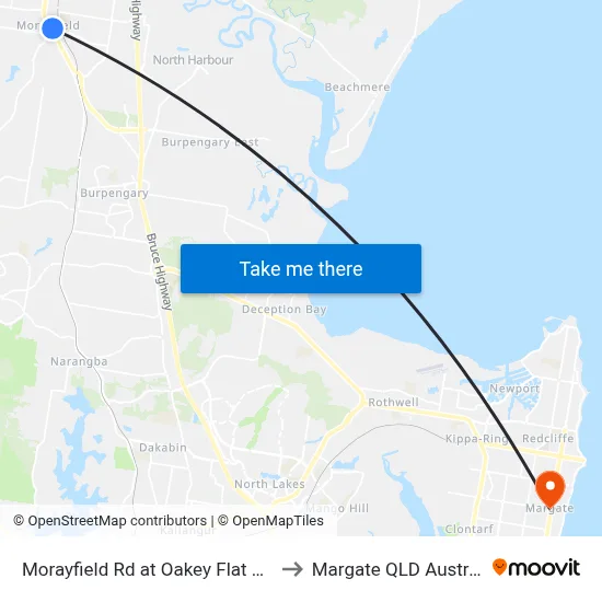 Morayfield Rd at Oakey Flat Road to Margate QLD Australia map