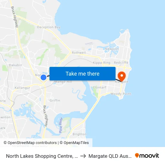 North Lakes Shopping Centre, Stop B to Margate QLD Australia map