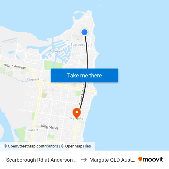 Scarborough Rd at Anderson Street to Margate QLD Australia map