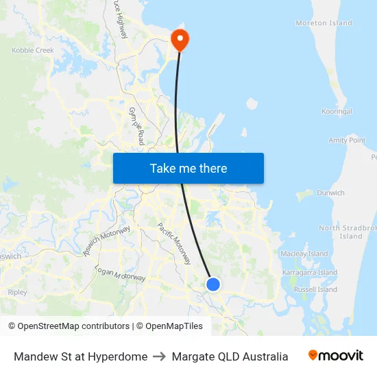 Mandew St at Hyperdome to Margate QLD Australia map