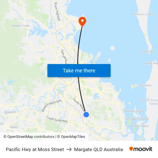 Pacific Hwy at Moss Street to Margate QLD Australia map