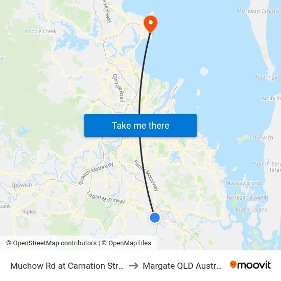 Muchow Rd at Carnation Street to Margate QLD Australia map
