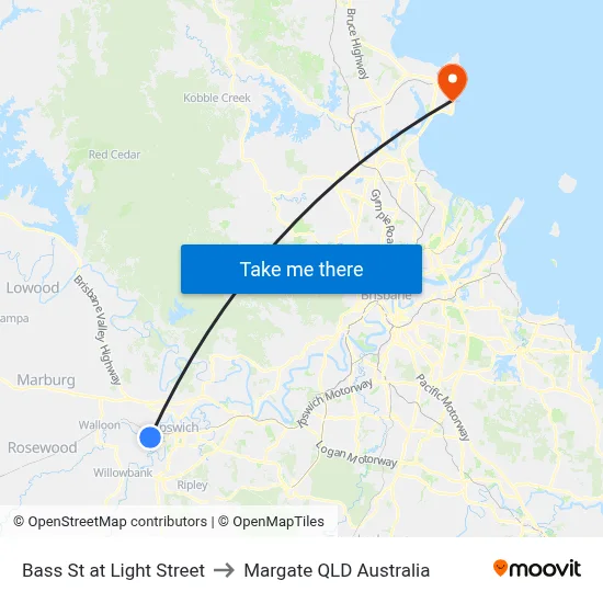 Bass St at Light Street to Margate QLD Australia map