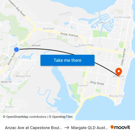 Anzac Ave at Capestone Boulevard to Margate QLD Australia map