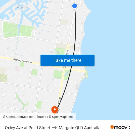 Oxley Ave at Pearl Street to Margate QLD Australia map