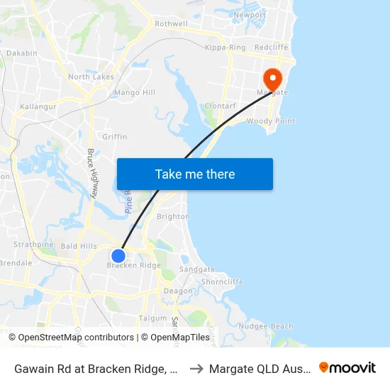 Gawain Rd at Bracken Ridge, Stop 43 to Margate QLD Australia map