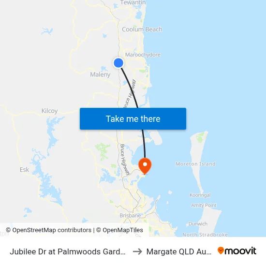 Jubilee Dr at Palmwoods Garden Village to Margate QLD Australia map