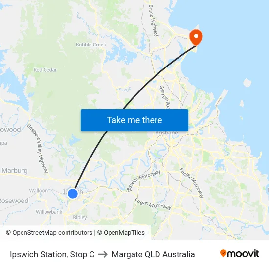Ipswich Station, Stop C to Margate QLD Australia map