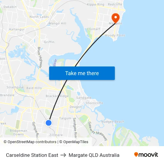 Carseldine Station East to Margate QLD Australia map