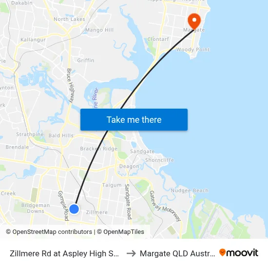 Zillmere Rd at Aspley High School to Margate QLD Australia map