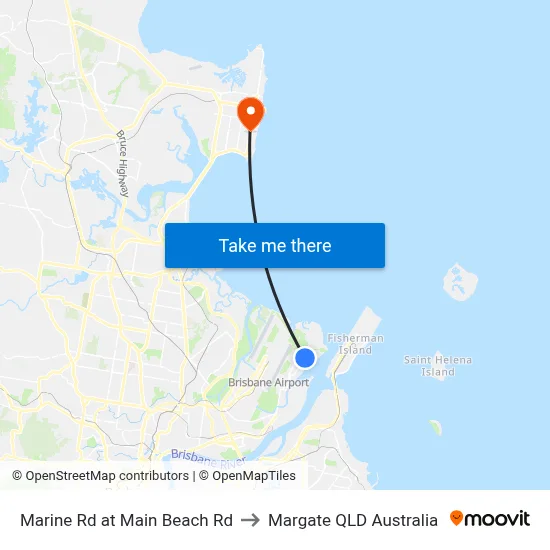 Marine Rd at Main Beach Rd to Margate QLD Australia map