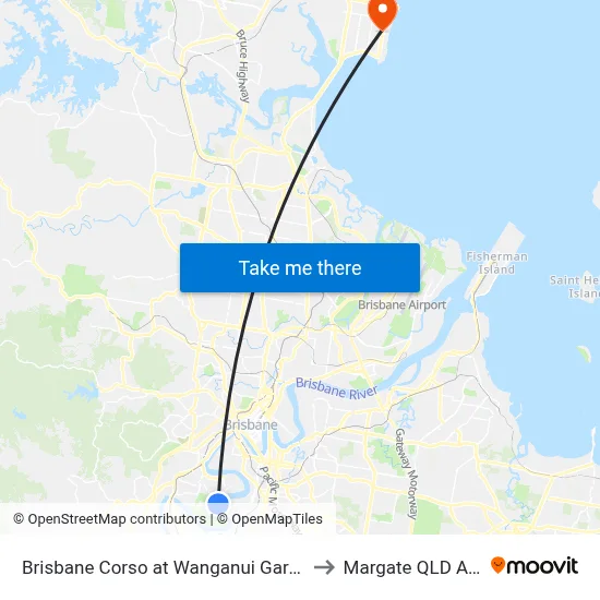 Brisbane Corso at Wanganui Gardens, Stop 35 to Margate QLD Australia map