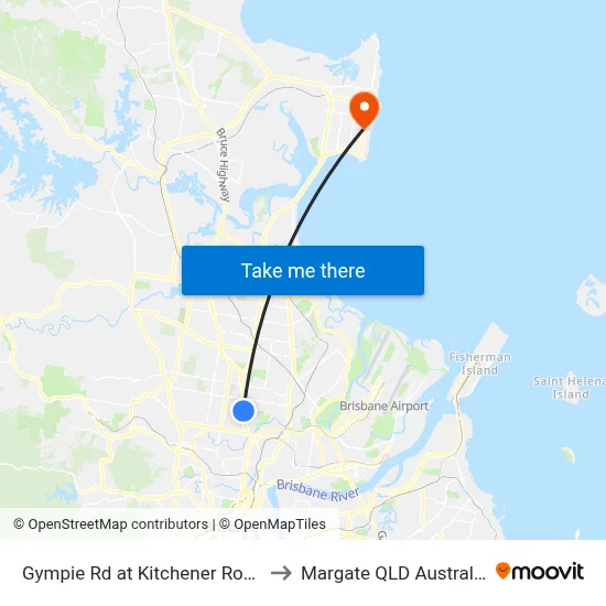 Gympie Rd at Kitchener Road to Margate QLD Australia map