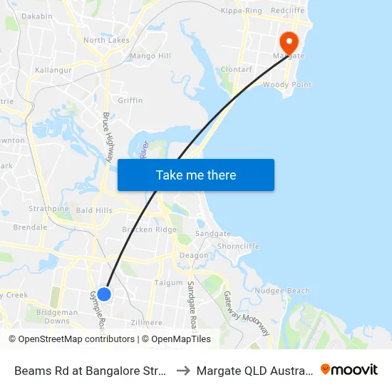 Beams Rd at Bangalore Street to Margate QLD Australia map