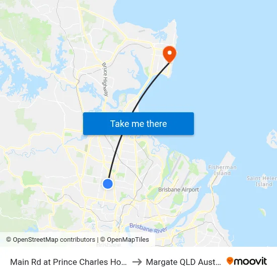 Main Rd at Prince Charles Hospital to Margate QLD Australia map