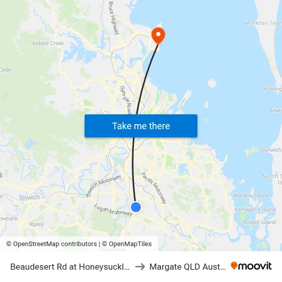 Beaudesert Rd at Honeysuckle Way to Margate QLD Australia map
