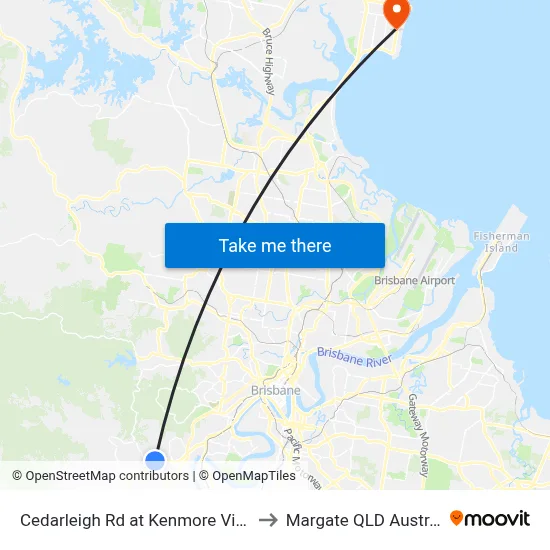 Cedarleigh Rd at Kenmore Village to Margate QLD Australia map