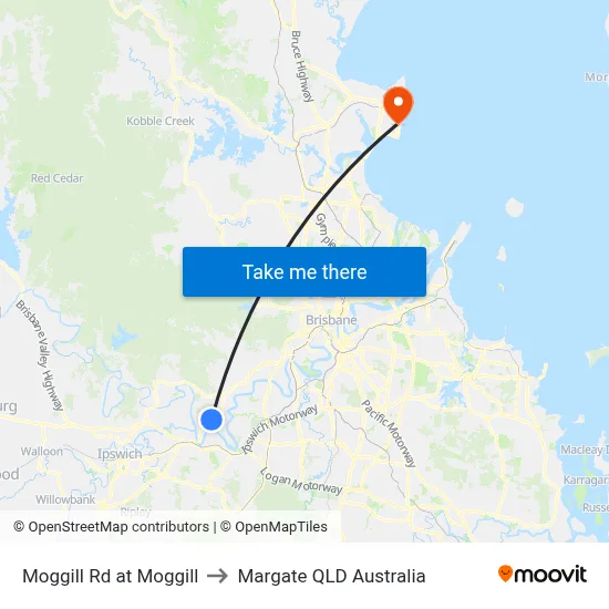 Moggill Rd at Moggill to Margate QLD Australia map