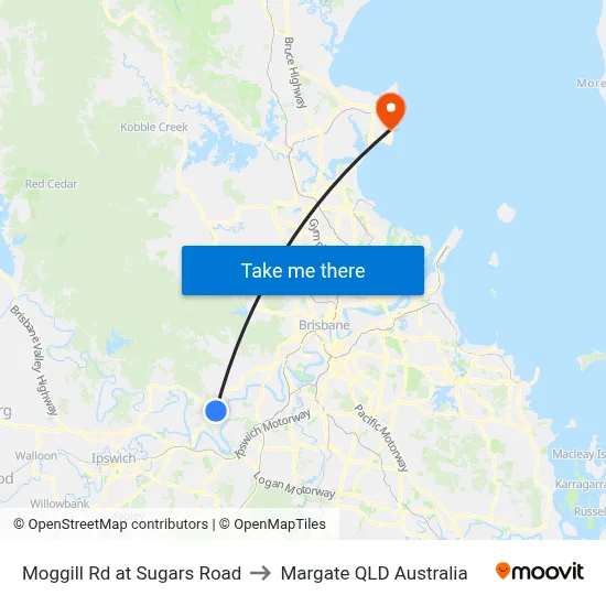 Moggill Rd at Sugars Road to Margate QLD Australia map