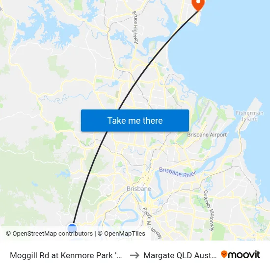 Moggill Rd at Kenmore Park 'N' Ride to Margate QLD Australia map