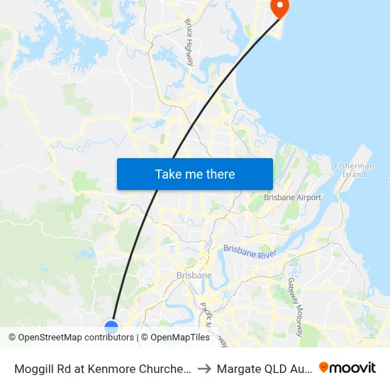 Moggill Rd at Kenmore Churches, Stop 35 to Margate QLD Australia map