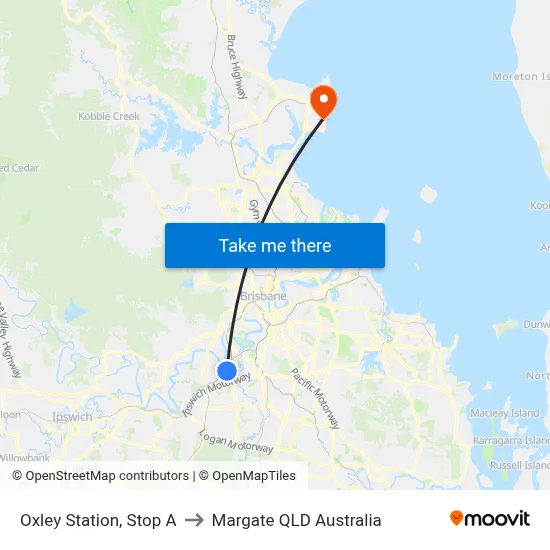 Oxley Station, Stop A to Margate QLD Australia map