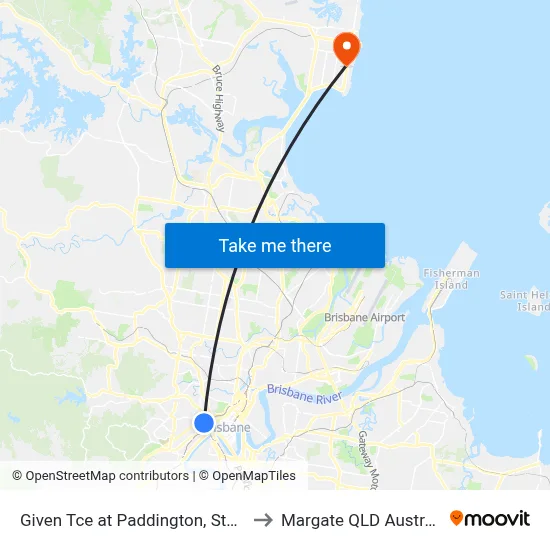 Given Tce at Paddington, Stop 5 to Margate QLD Australia map