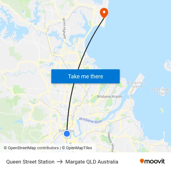 Queen Street Station to Margate QLD Australia map