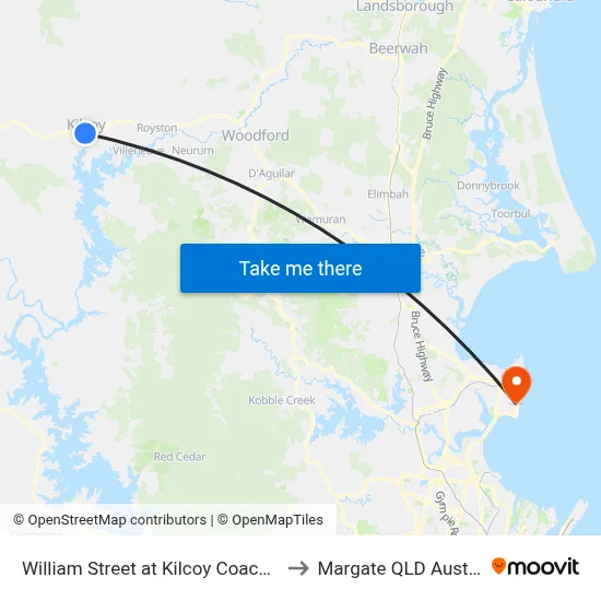 William Street at Kilcoy Coach Stop to Margate QLD Australia map