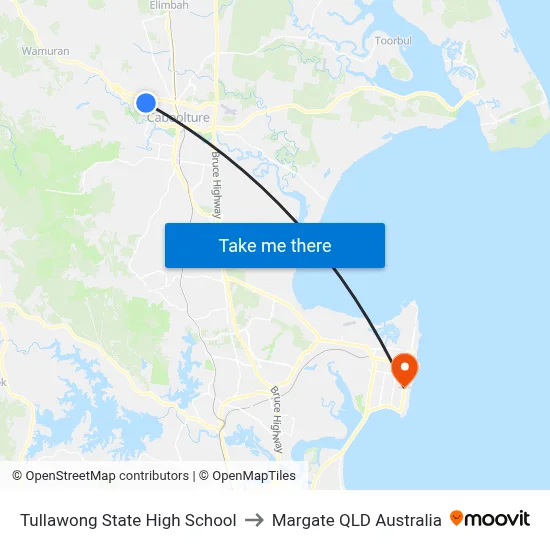 Tullawong State High School to Margate QLD Australia map