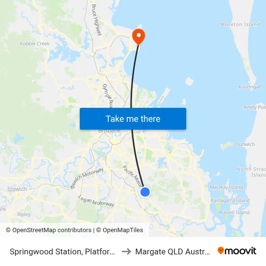 Springwood Station, Platform 1 to Margate QLD Australia map