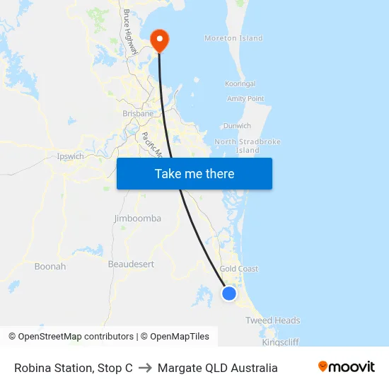 Robina Station, Stop C to Margate QLD Australia map