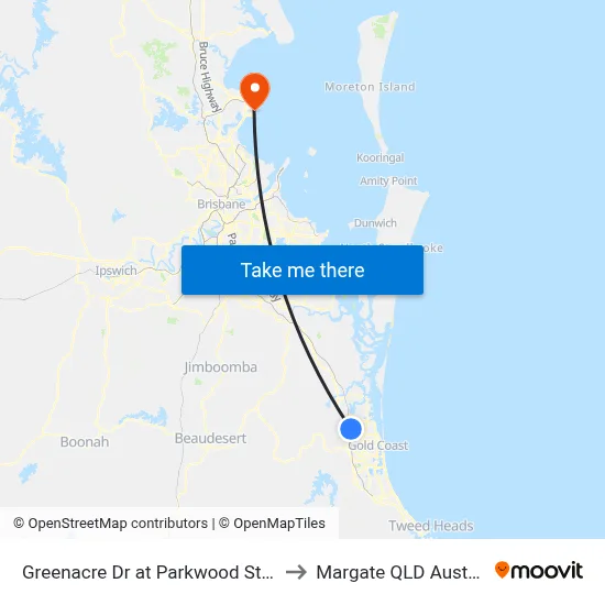 Greenacre Dr at Parkwood Station to Margate QLD Australia map