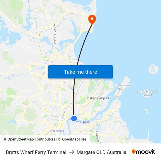 Bretts Wharf Ferry Terminal to Margate QLD Australia map