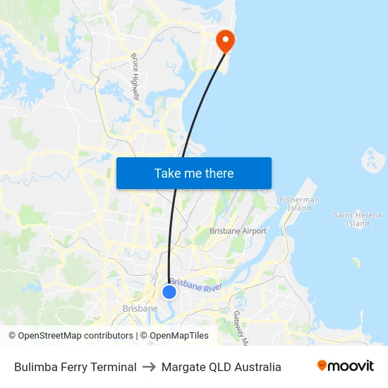 Bulimba Ferry Terminal to Margate QLD Australia map