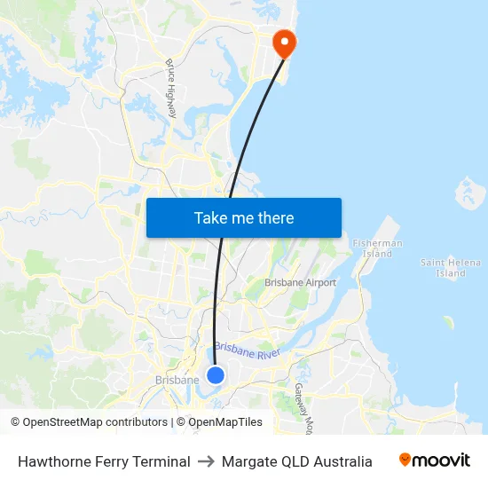 Hawthorne Ferry Terminal to Margate QLD Australia map