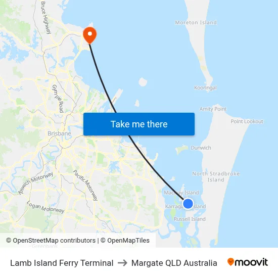 Lamb Island Ferry Terminal to Margate QLD Australia map